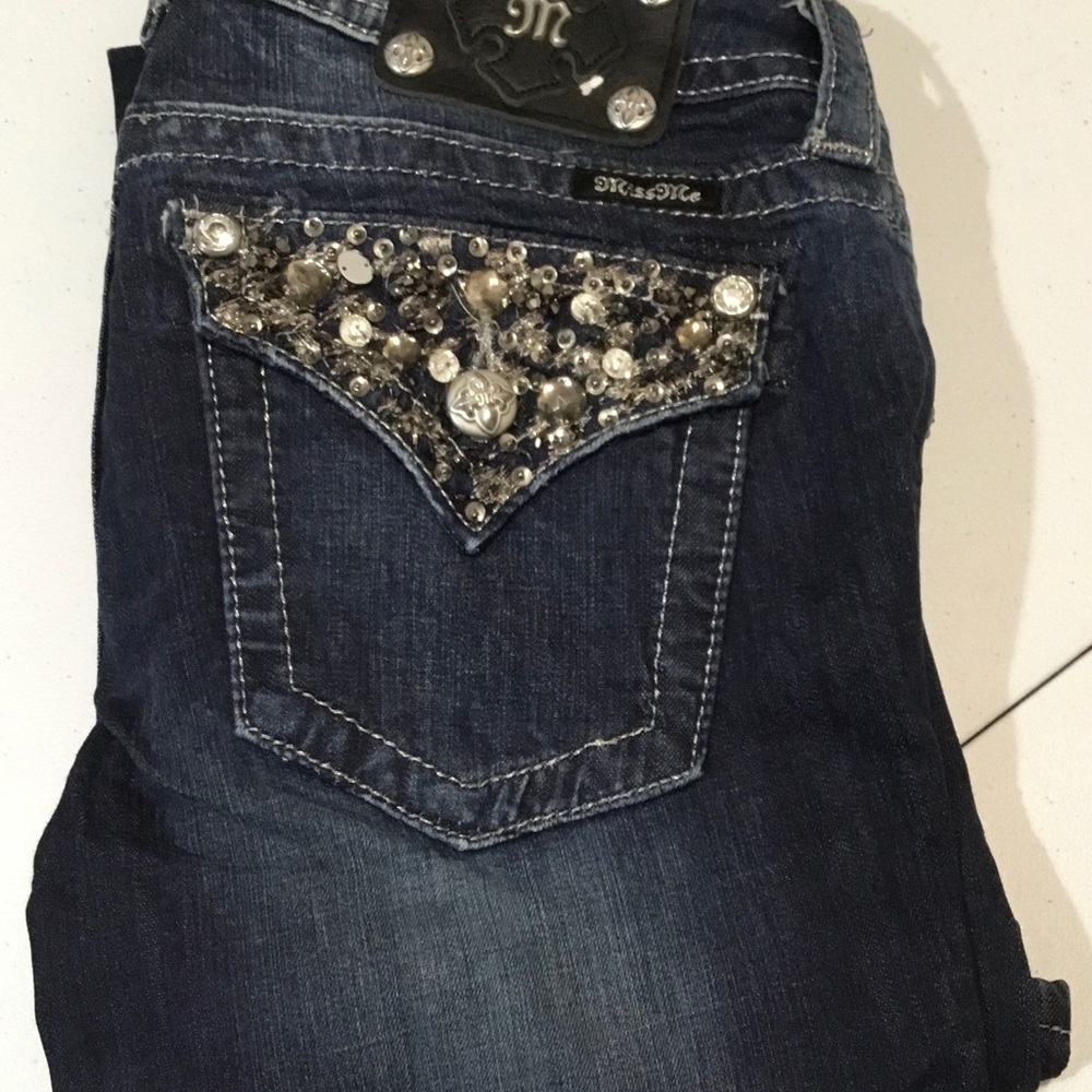 Miss Me Women's Dark Wash Embellished Pocket Jeans - Navy